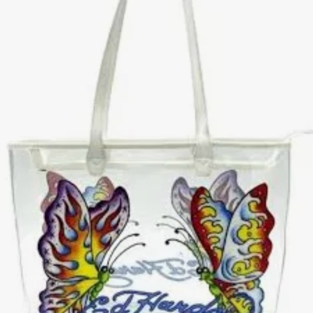NWT Ed Hardy Large Clear PVC Tote Bag w/ Butterfly Design & Zipper - MSRP $159